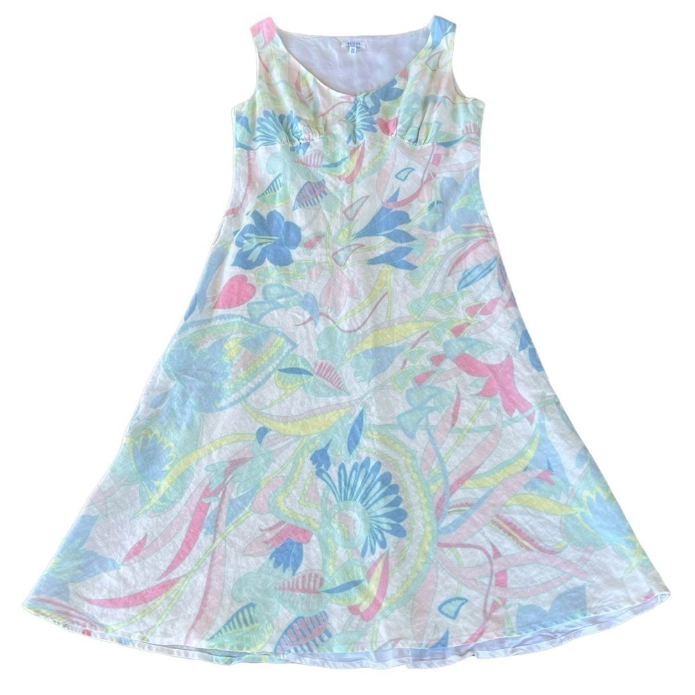 Escada Sport 100% Linen Pastel Floral Midi Dress Feminine Luxury Sz 40 Med GUC